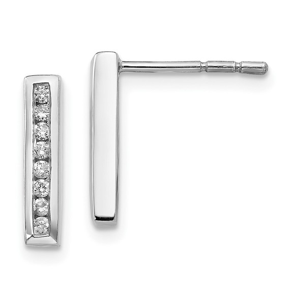 White Ice Sterling Silver Rhodium-plated Chanel-set Diamond Post Drop Earrings - Picture 1 of 4